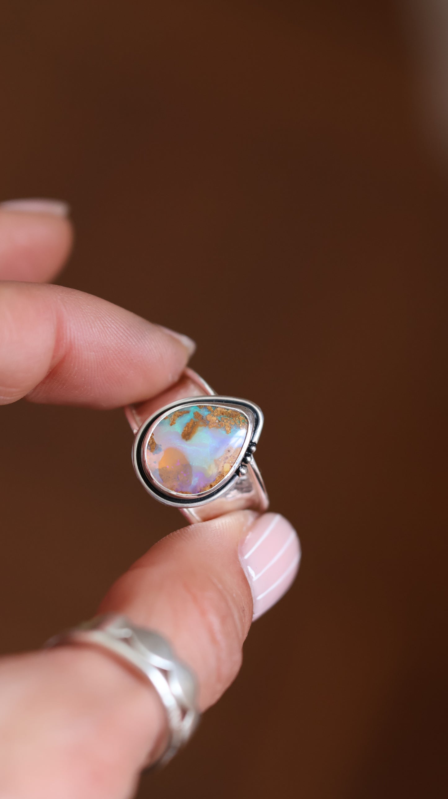 Solid Boulder Opal Ring 9/S