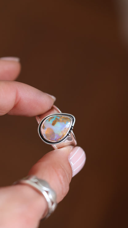 Solid Boulder Opal Ring 9/S