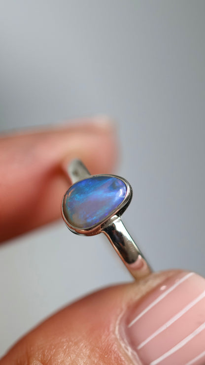 Solid Lightning Ridge Opal Ring 6.5