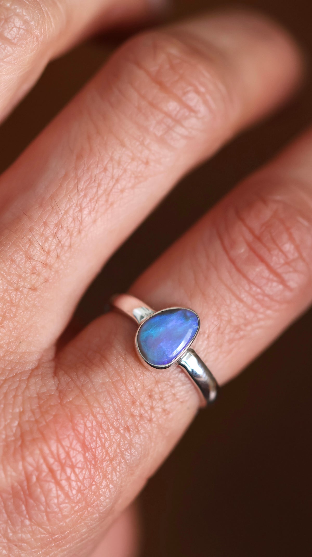 Solid Lightning Ridge Opal Ring 6.5