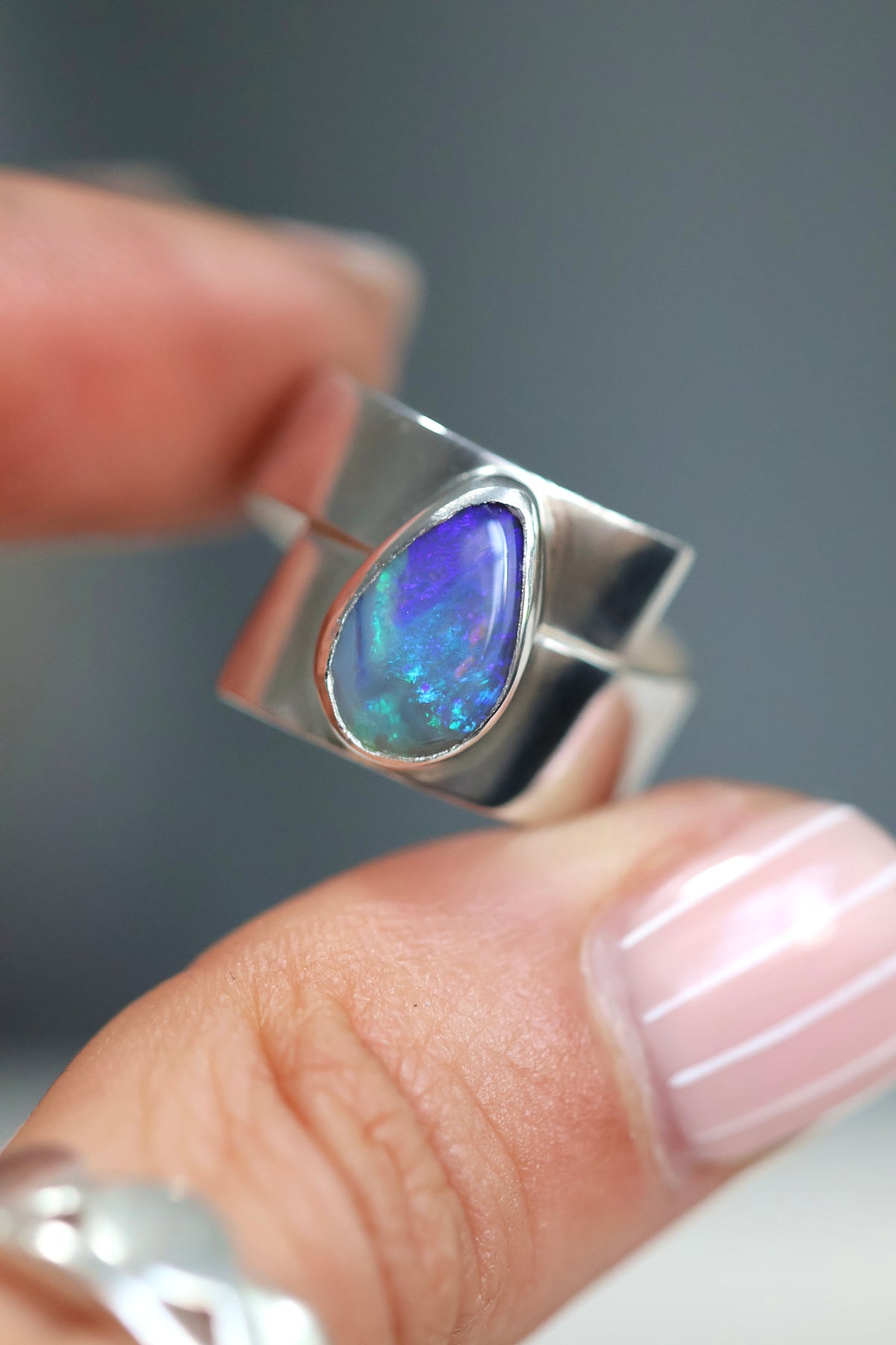 Solid Lightning Ridge Opal Ring