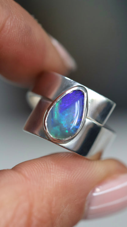 Solid Lightning Ridge Opal Ring