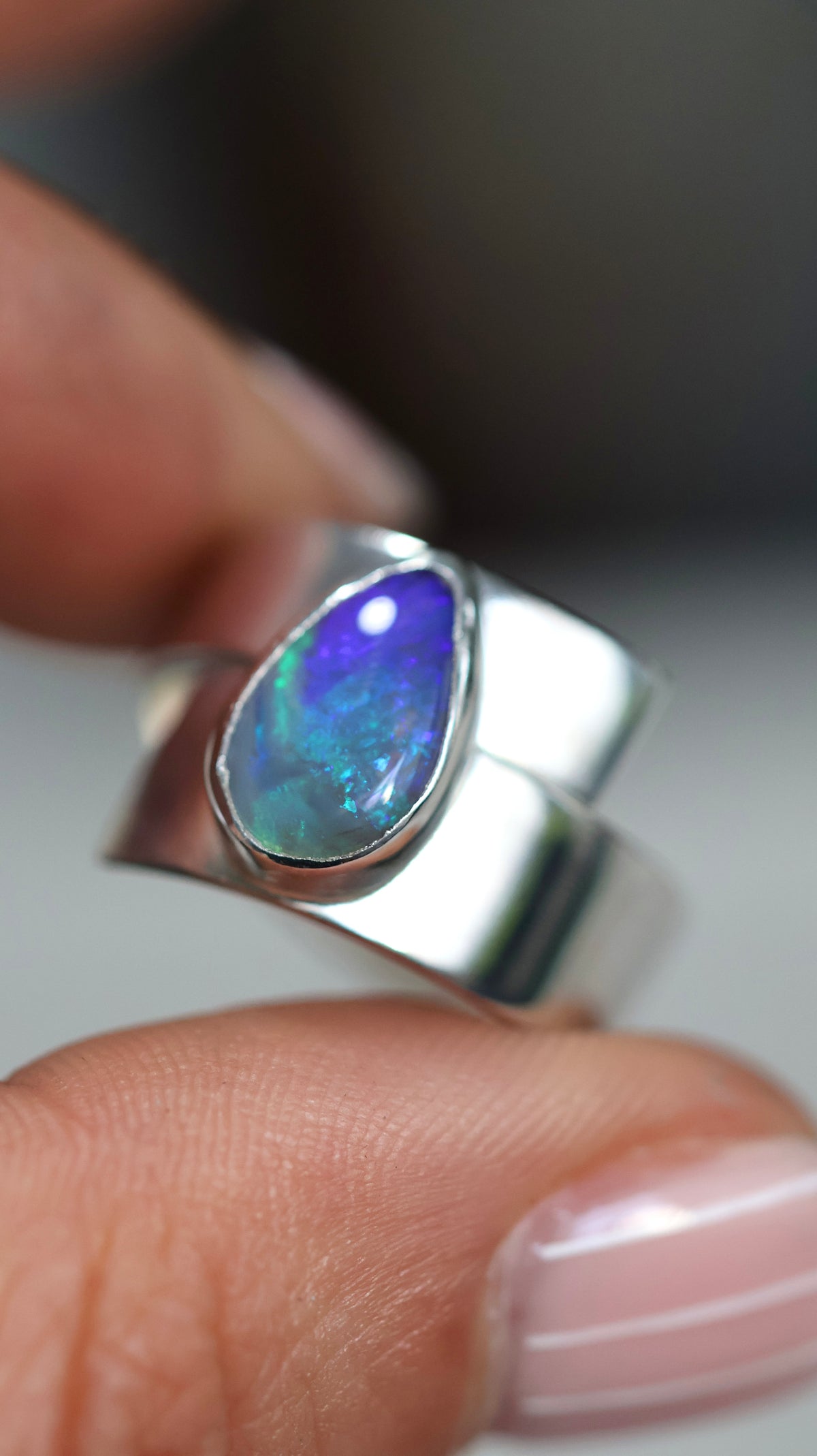 Solid Lightning Ridge Opal Ring