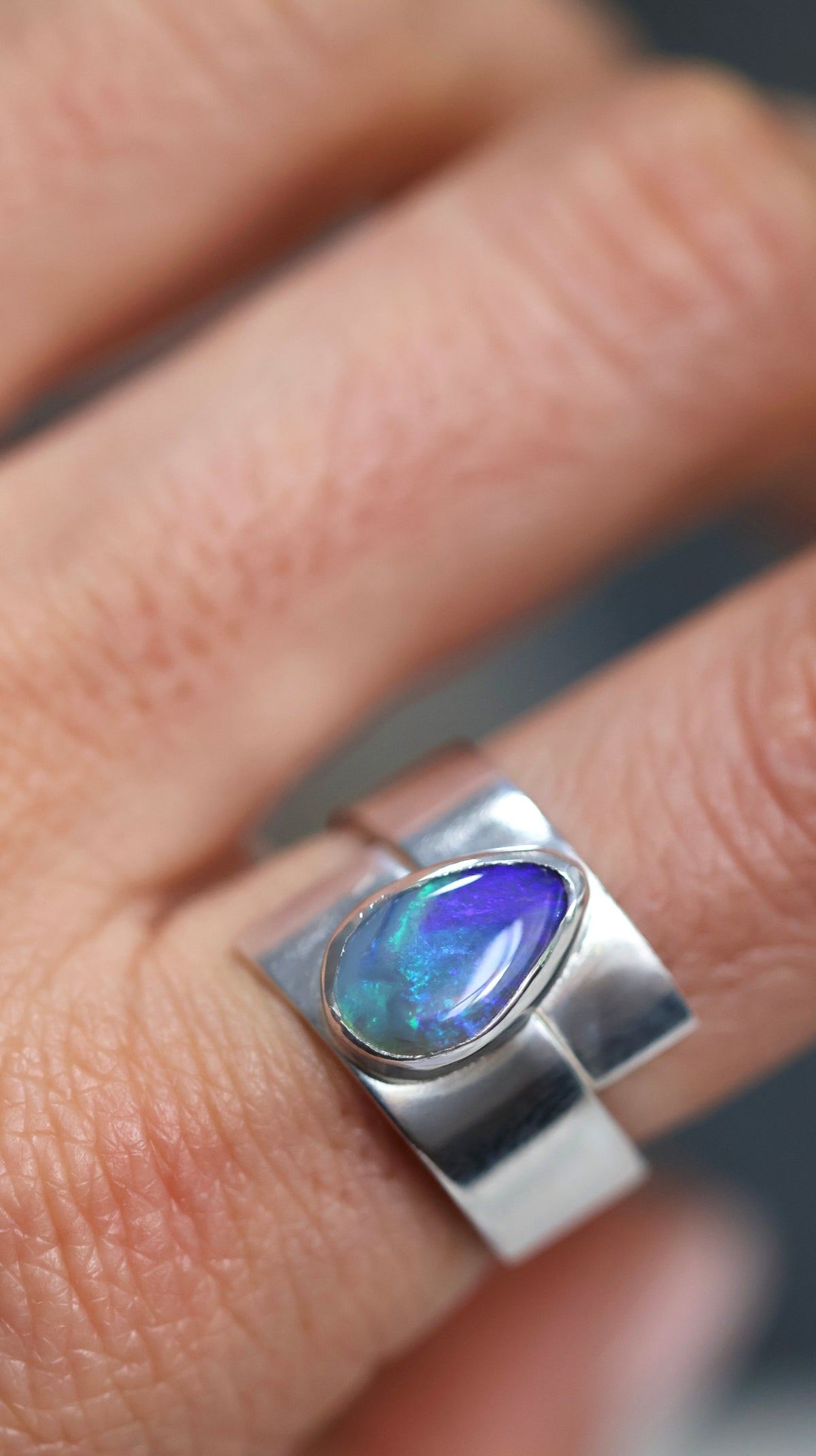 Solid Lightning Ridge Opal Ring