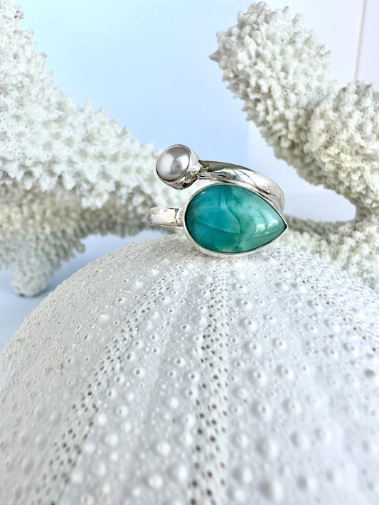 Tidal Ring - Larimar & Pearl