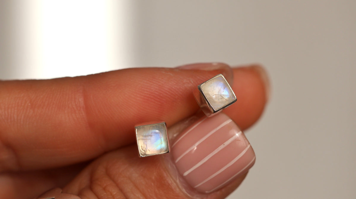 Square Moonstone Studs