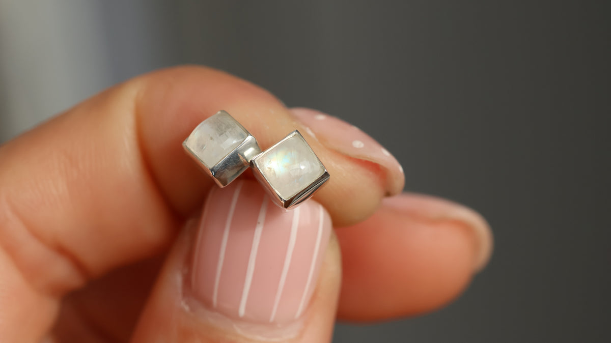 Square Moonstone Studs