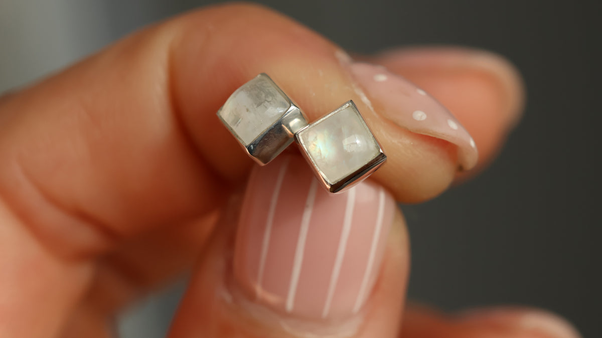 Square Moonstone Studs
