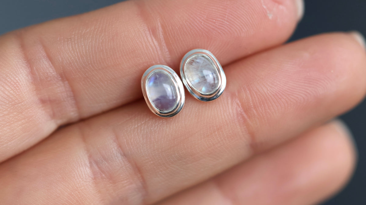 Oval Moonstone Studs