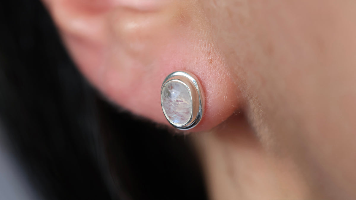 Oval Moonstone Studs