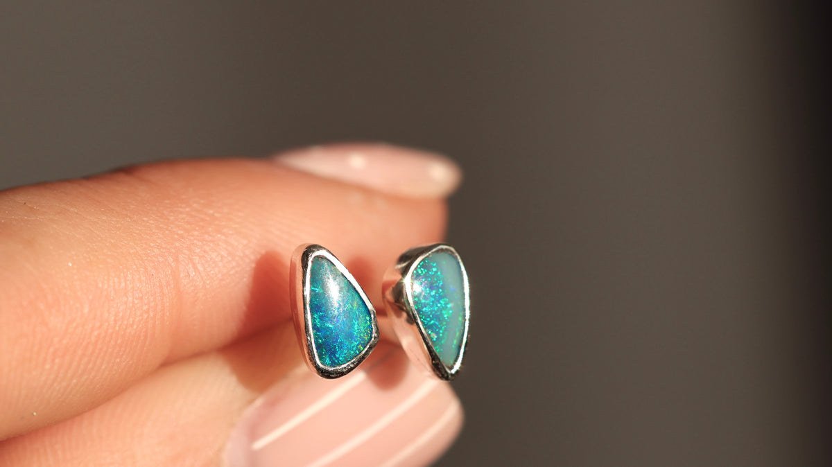 Deep Teal Opal Studs