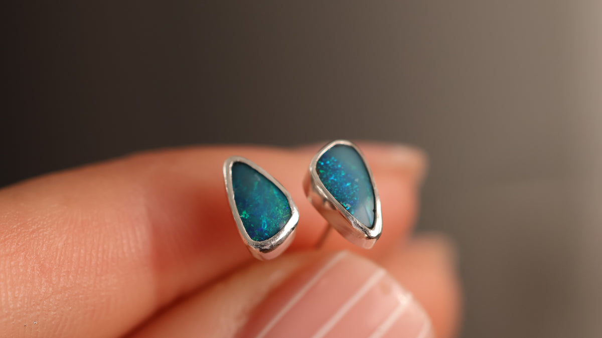 Deep Teal Opal Studs