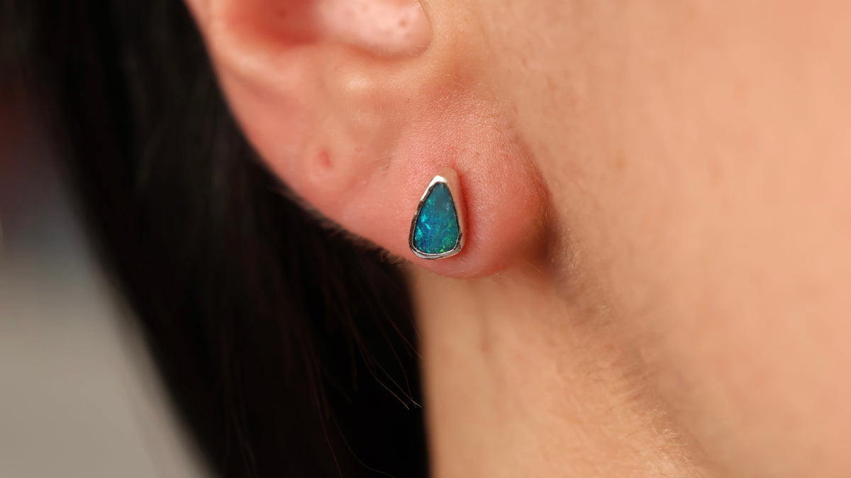 Deep Teal Opal Studs