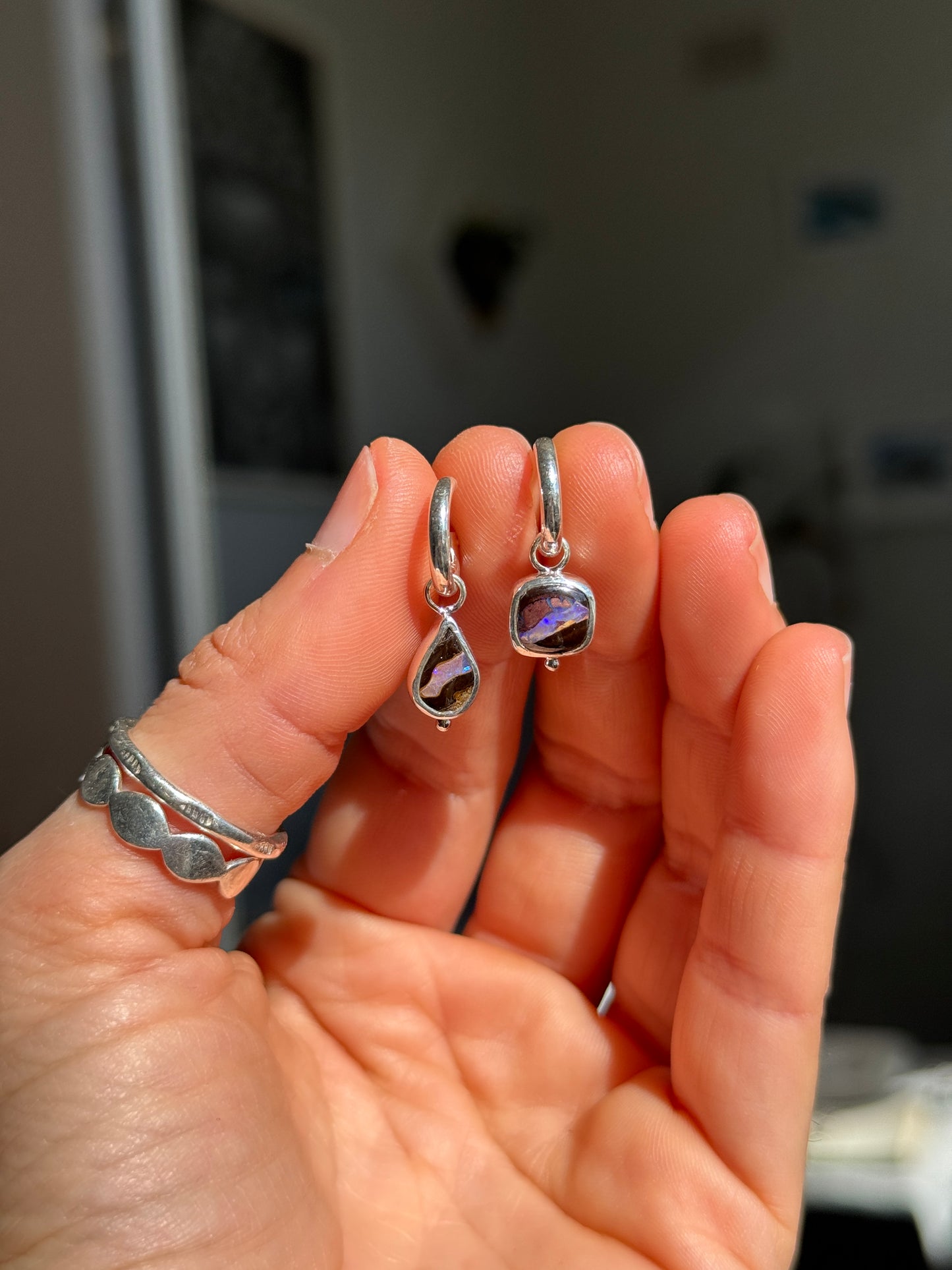 Purple Vein Opal Hoops