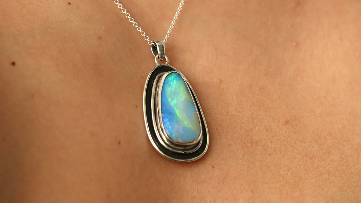 Solid Boulder Opal Statement Pendant