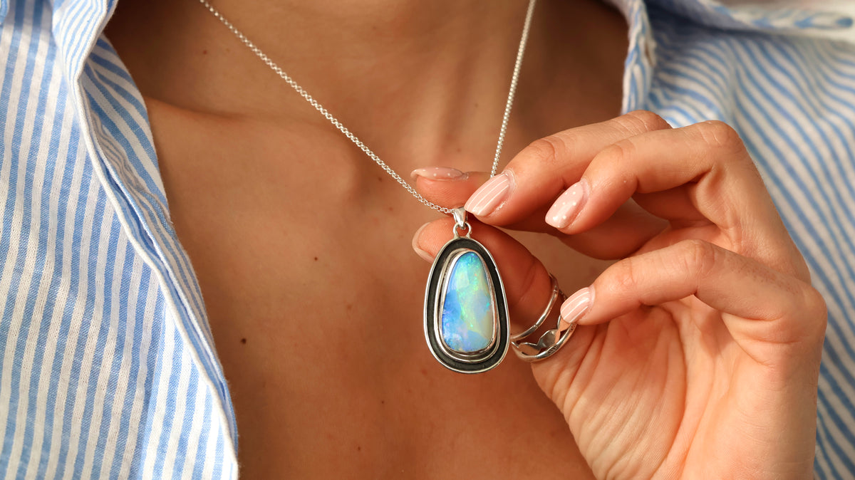 Solid Boulder Opal Statement Pendant