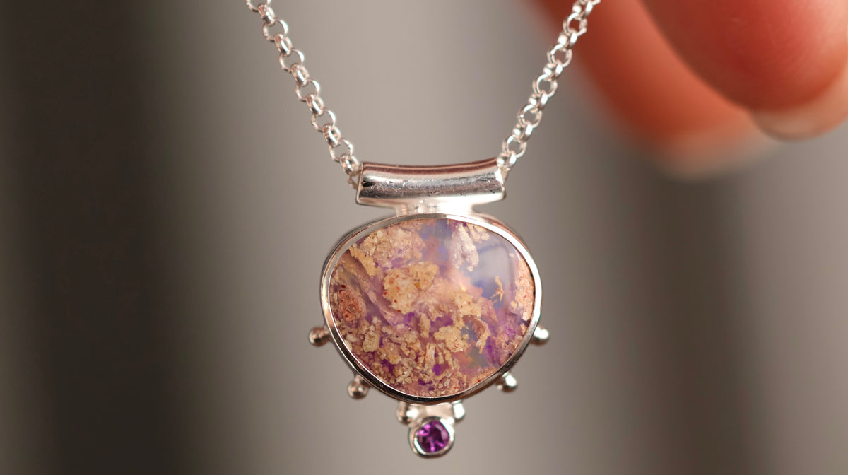 Boulder Pipe Opal & Amethyst Necklace
