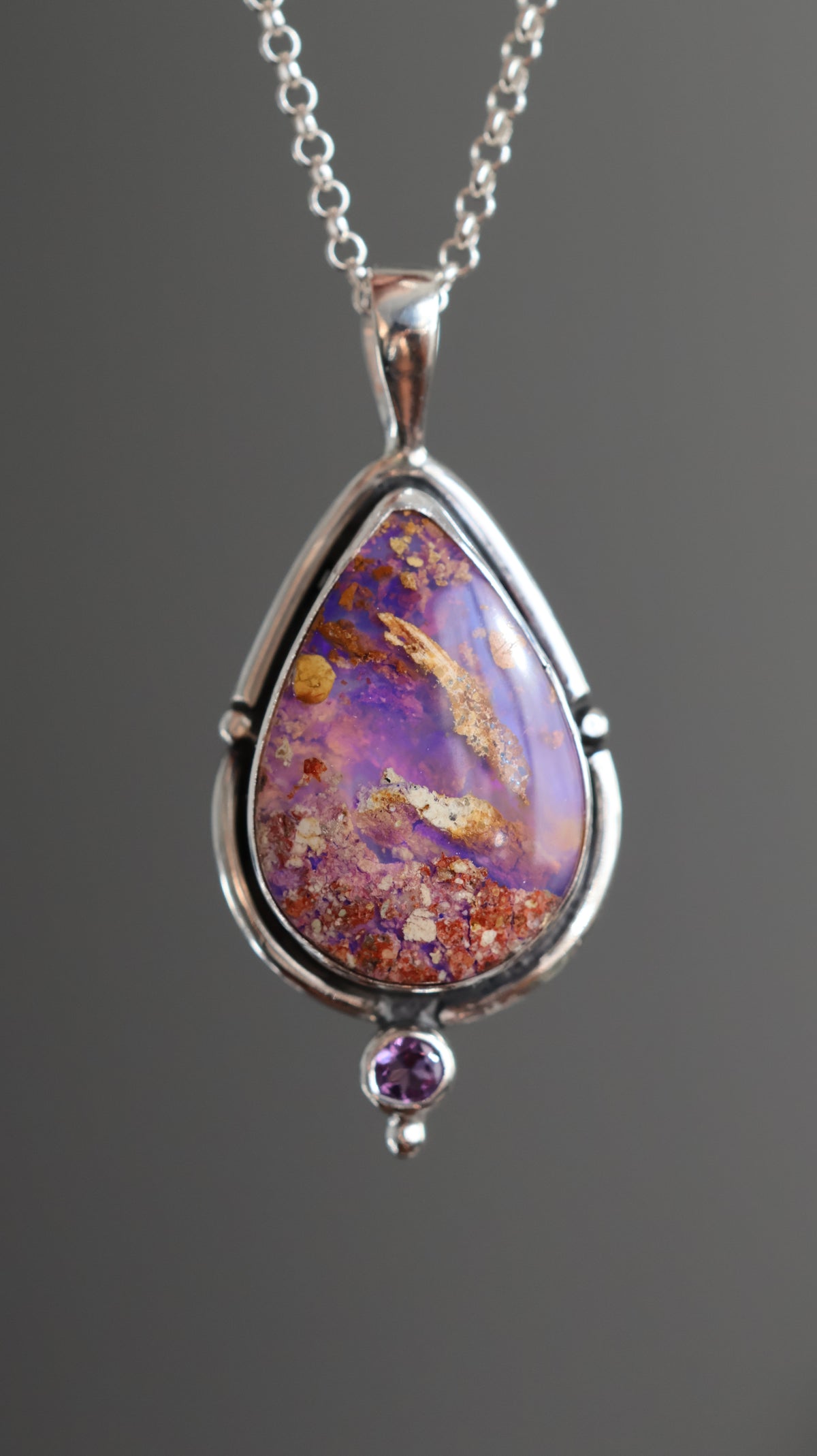 Boulder Opal & Amethyst Pendant