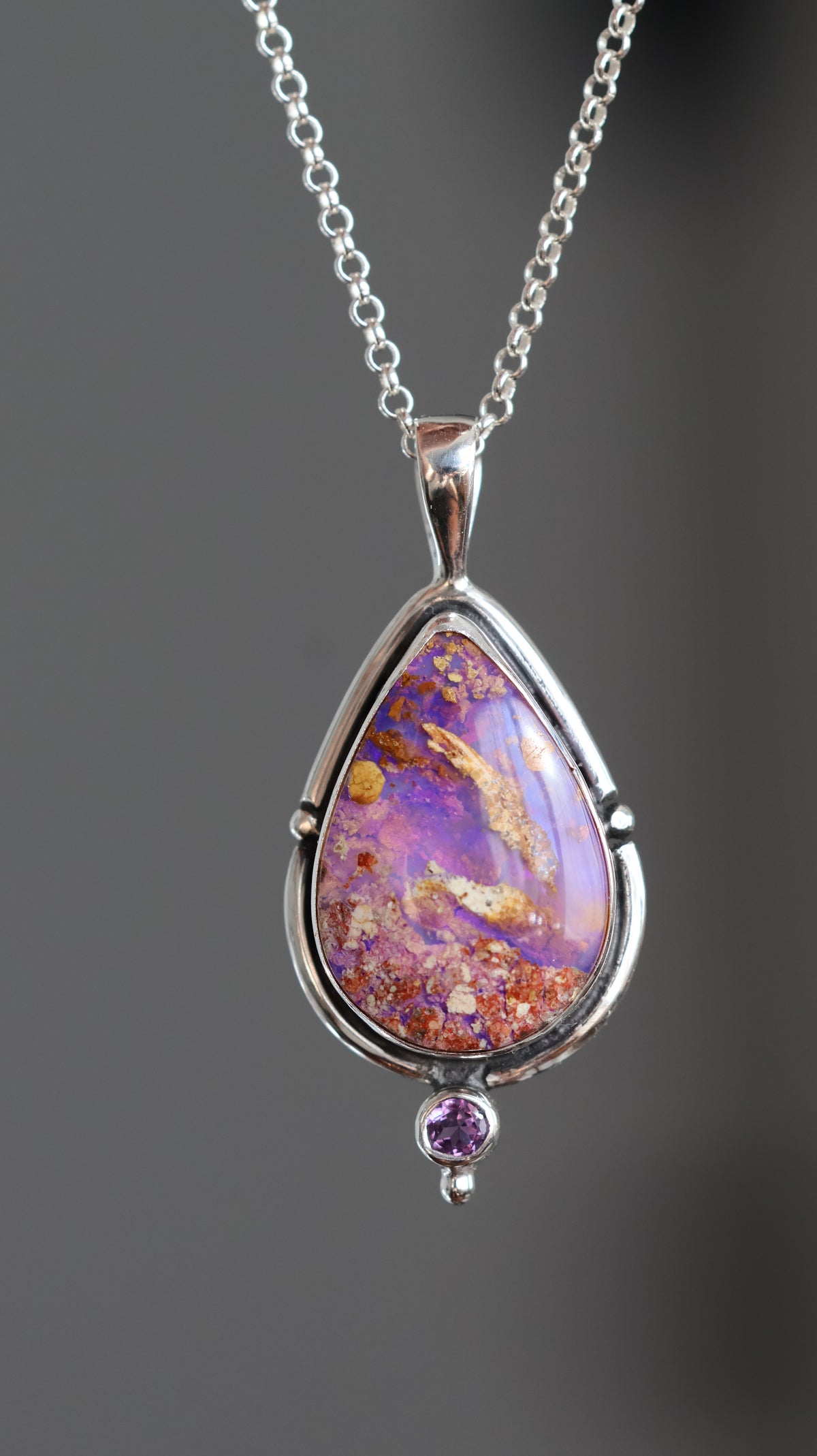 Boulder Opal & Amethyst Pendant
