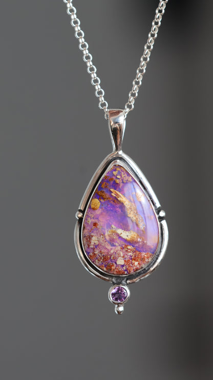 Boulder Opal & Amethyst Pendant