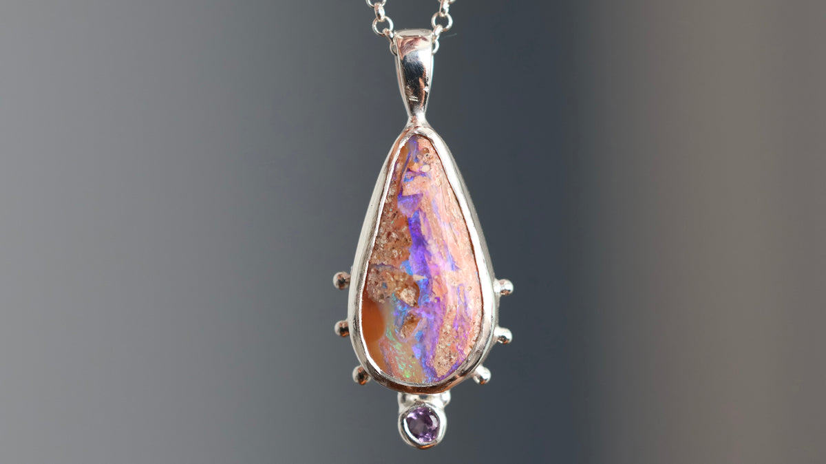 Boulder Opal & Amethyst Pendant