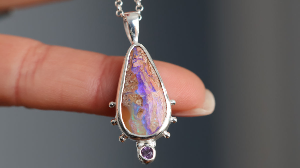 Boulder Opal & Amethyst Pendant