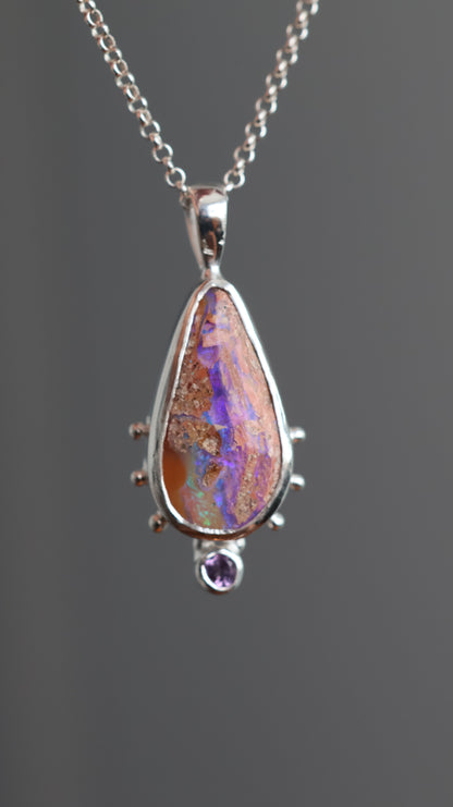 Boulder Opal & Amethyst Pendant
