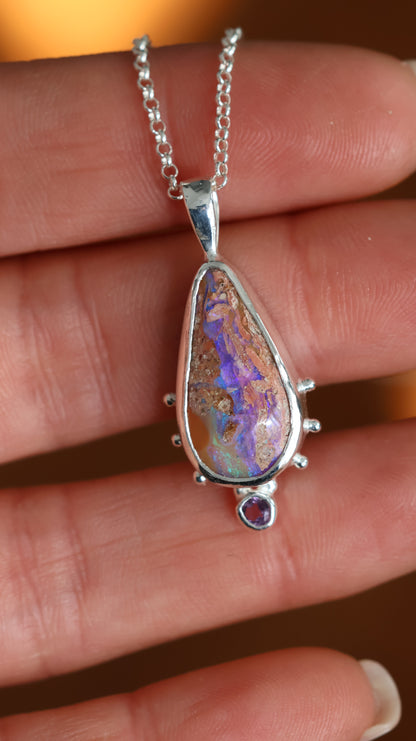 Boulder Opal & Amethyst Pendant