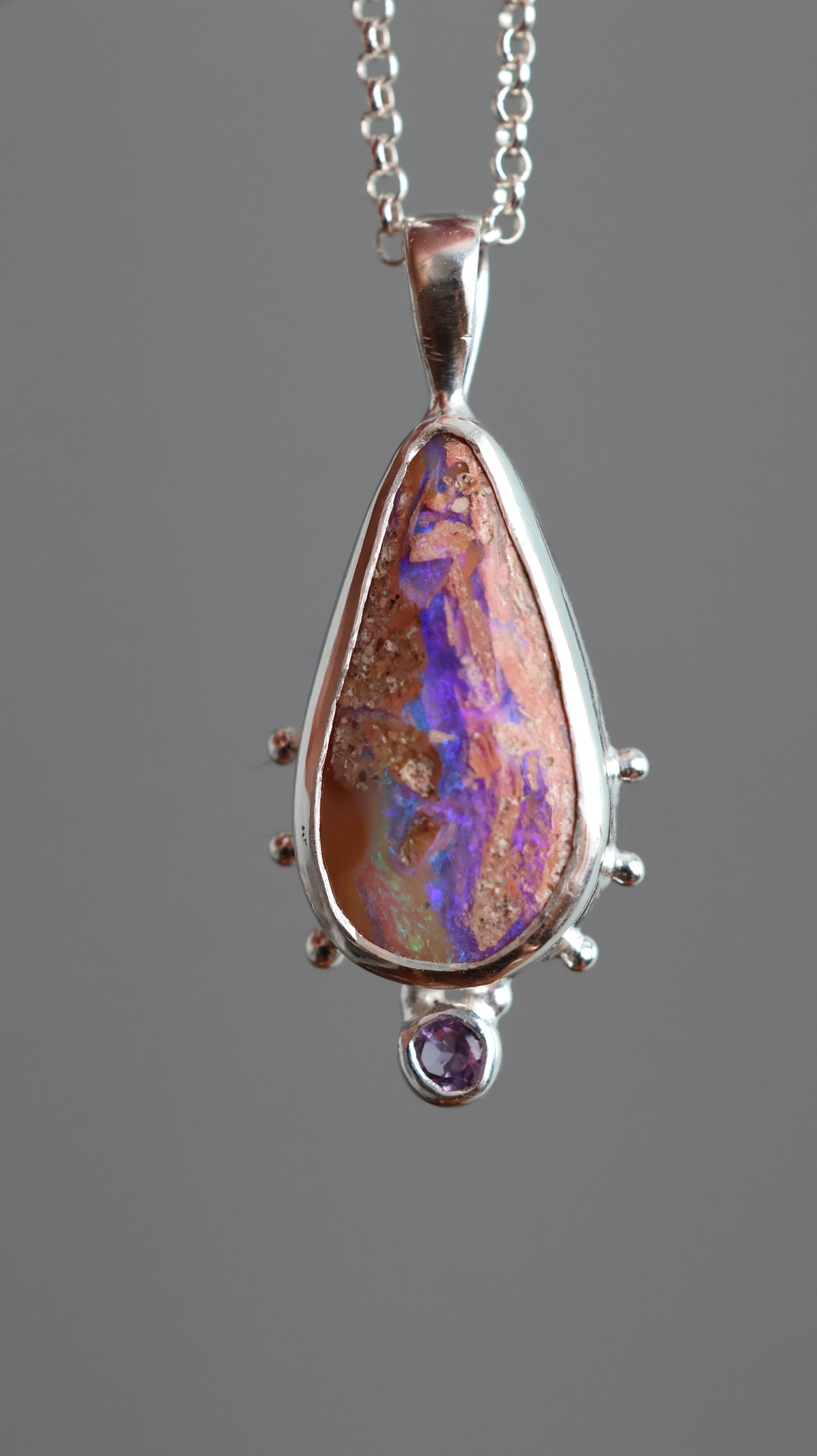 Boulder Opal & Amethyst Pendant
