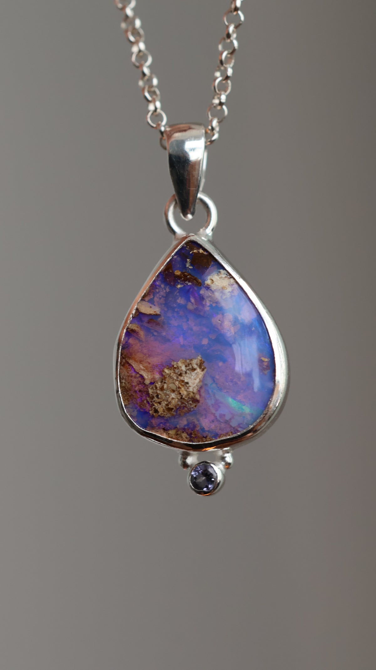 Boulder Opal & Iolite Pendant