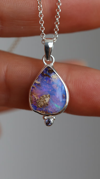 Boulder Opal & Iolite Pendant