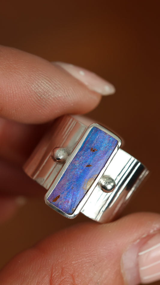 Boulder Opal Wood Replacement Ring