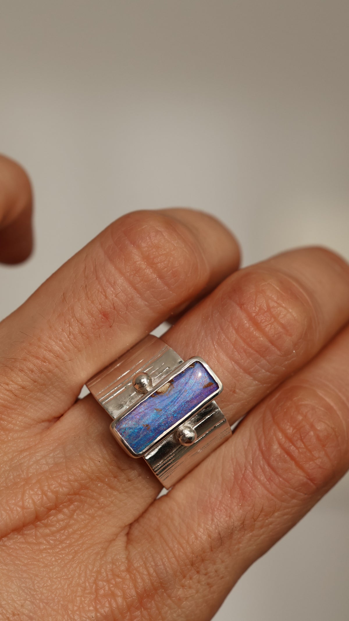 Boulder Opal Wood Replacement Ring