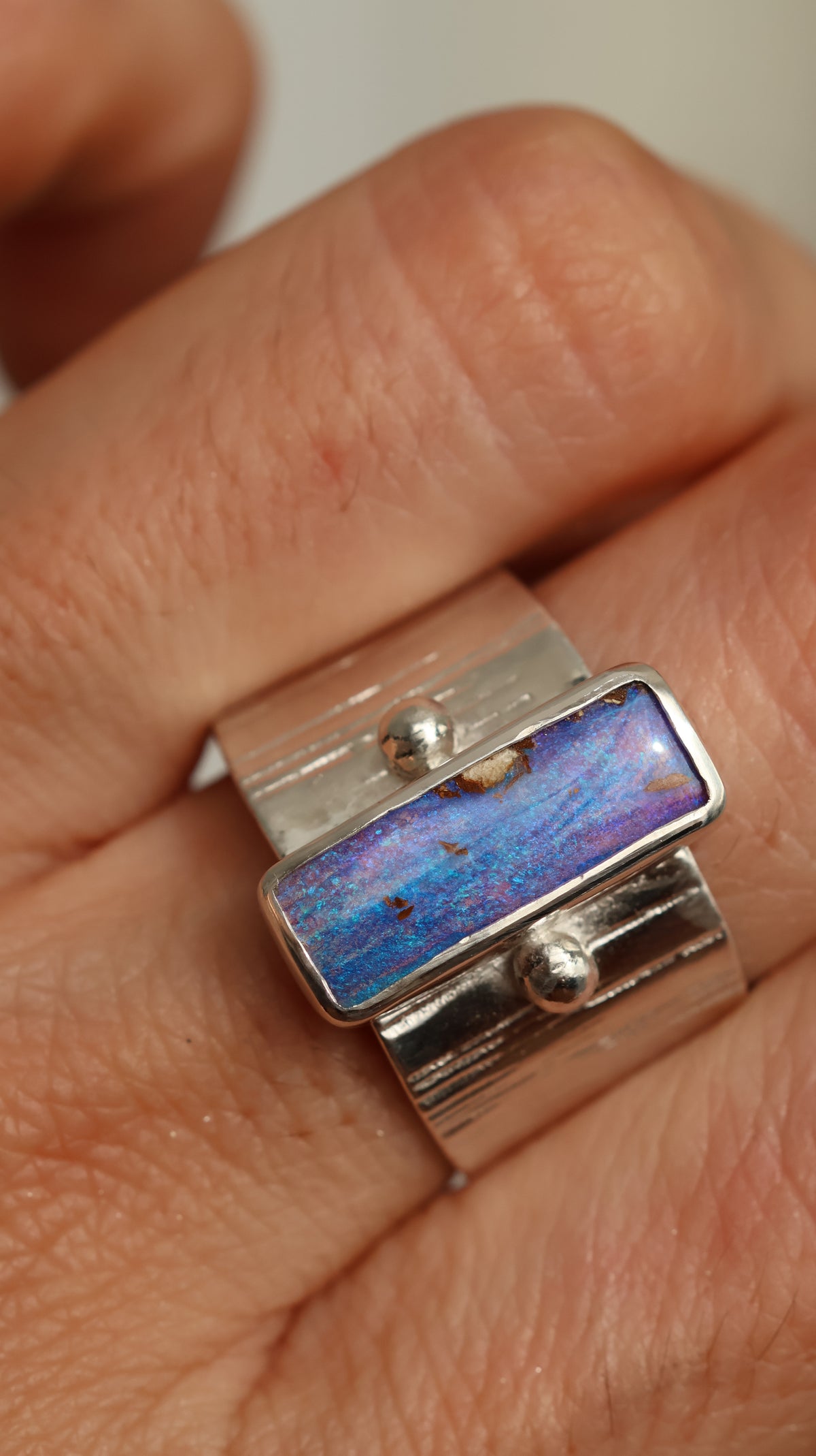 Boulder Opal Wood Replacement Ring