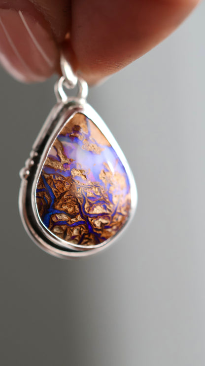 Wood replacement boulder opal - Pendant