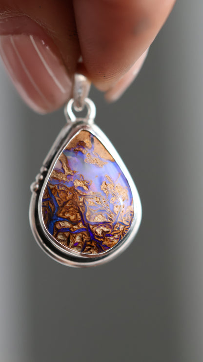 Wood replacement boulder opal - Pendant