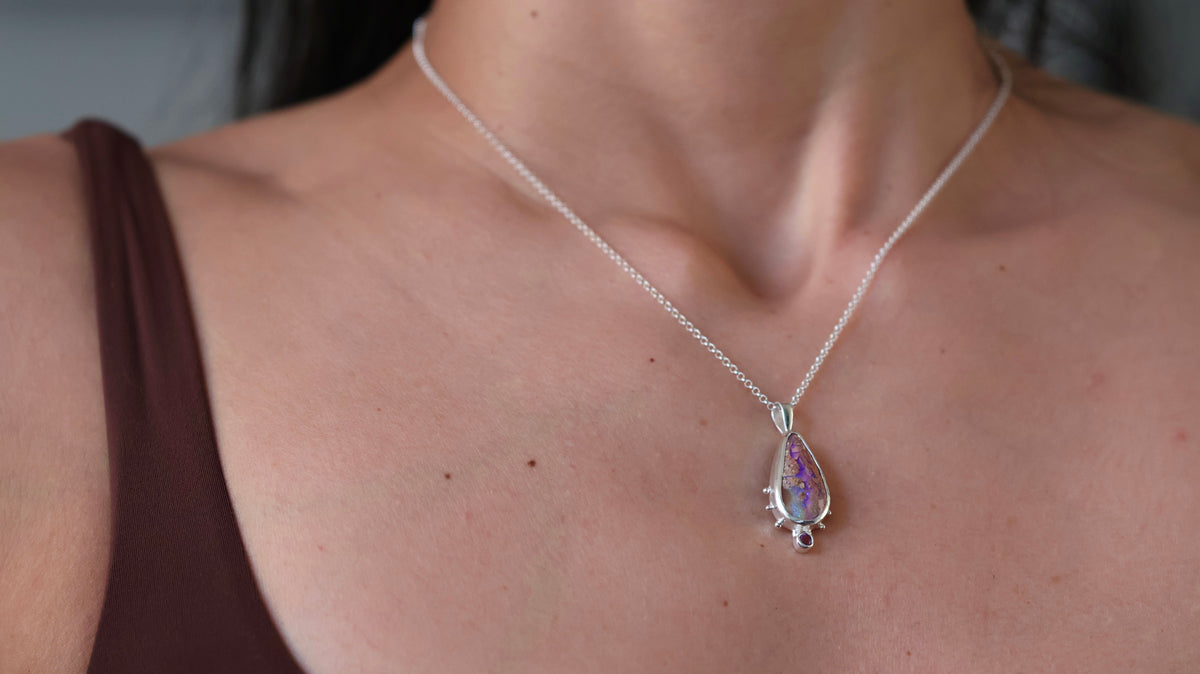 Boulder Opal & Amethyst Pendant