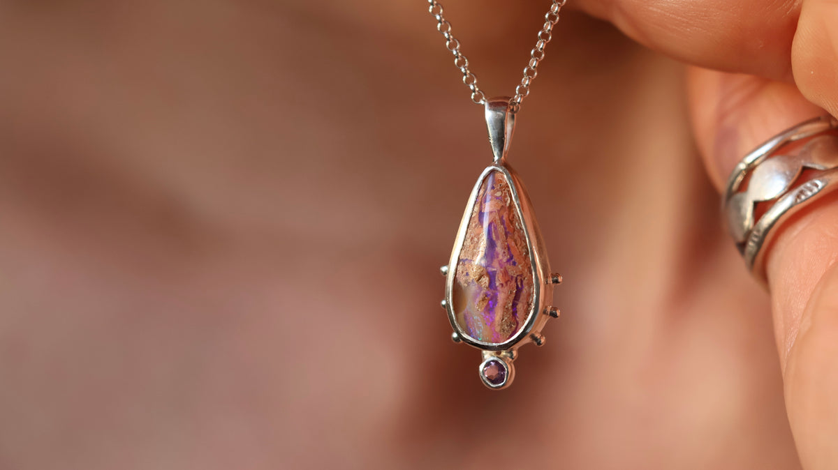 Boulder Opal & Amethyst Pendant