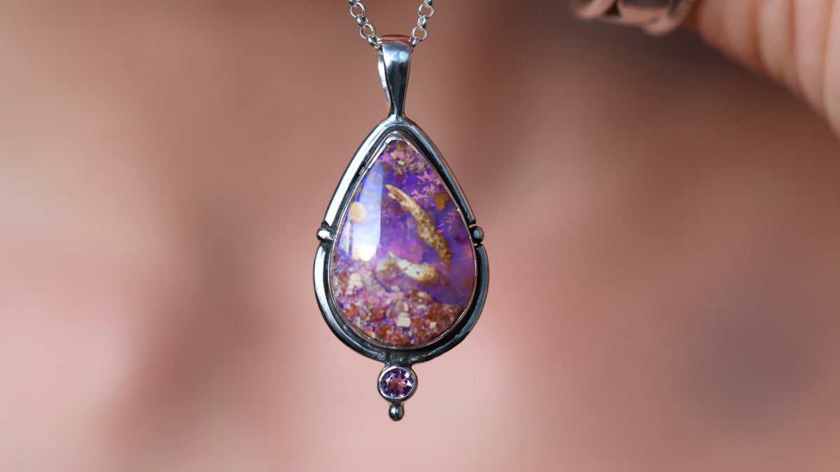 Boulder Opal & Amethyst Pendant