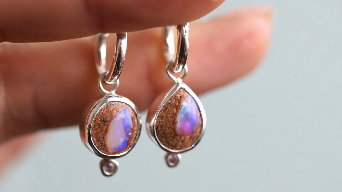 Pipe Opal & Pink Tourmaline Earrings