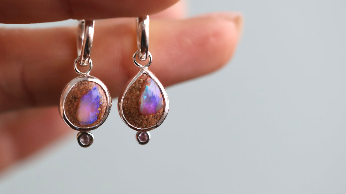 Pipe Opal & Pink Tourmaline Earrings