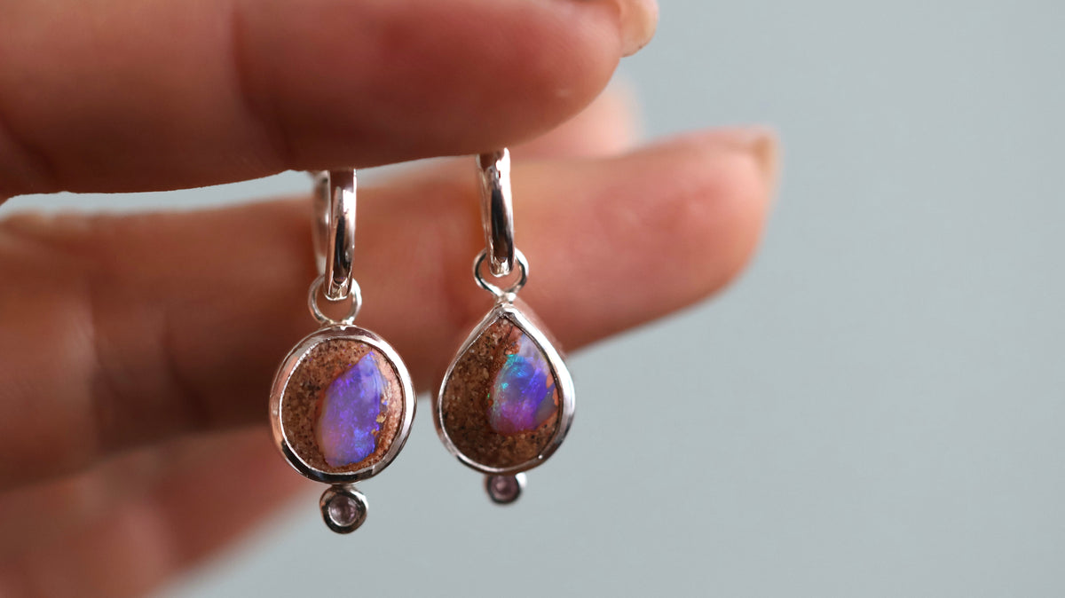 Pipe Opal & Pink Tourmaline Earrings