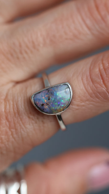Half Moon Boulder Opal Ring