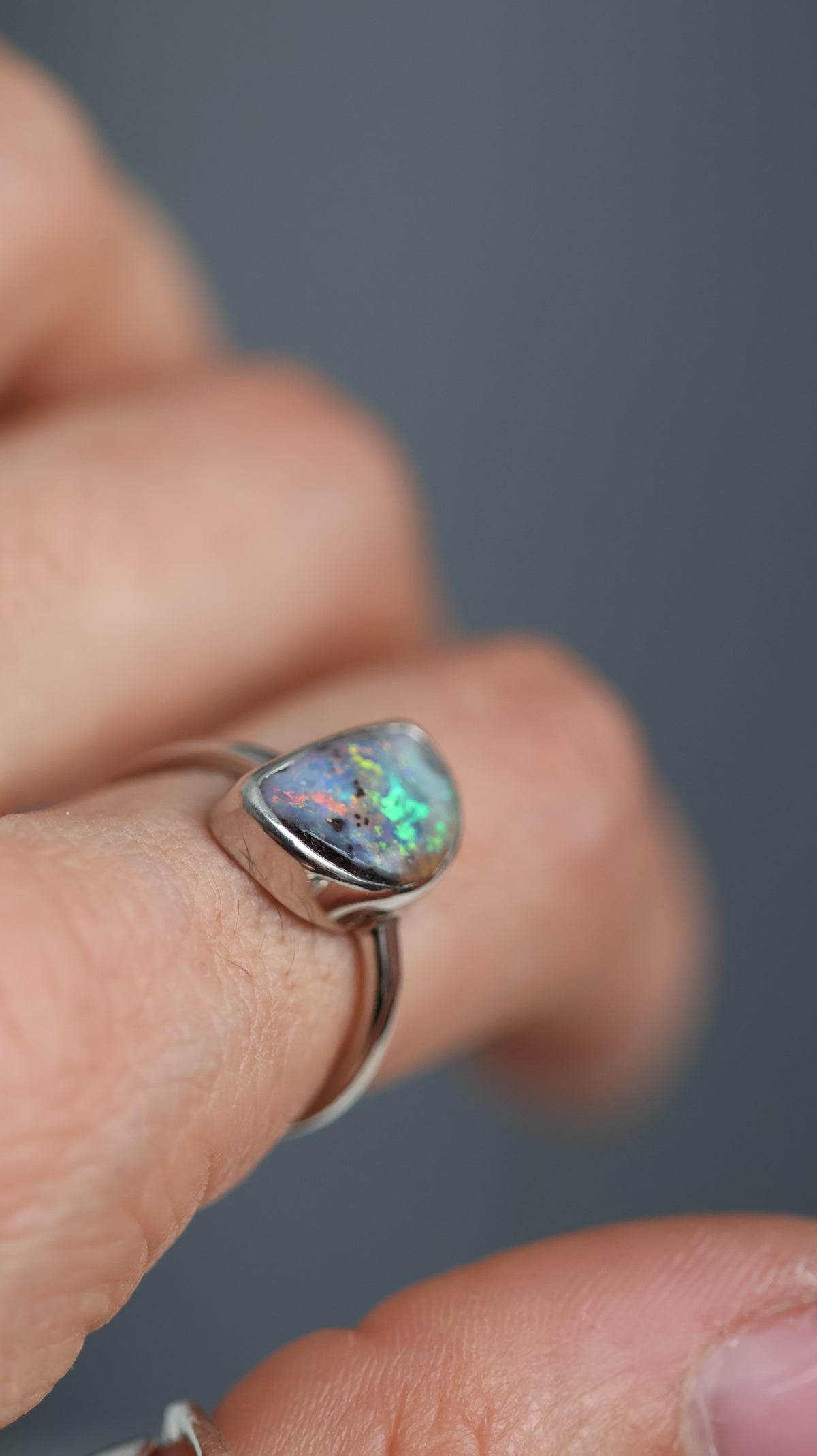 Half Moon Boulder Opal Ring