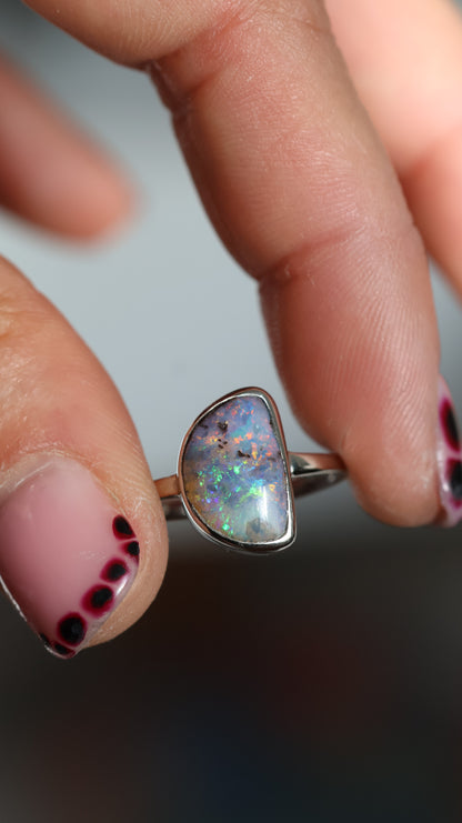 Half Moon Boulder Opal Ring