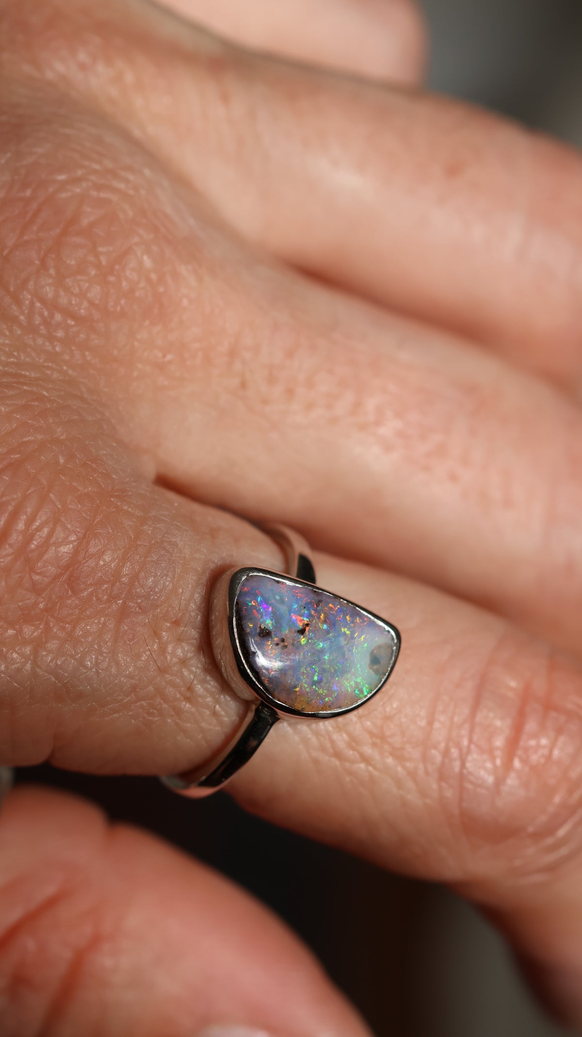 Half Moon Boulder Opal Ring