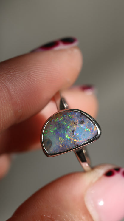 Half Moon Boulder Opal Ring