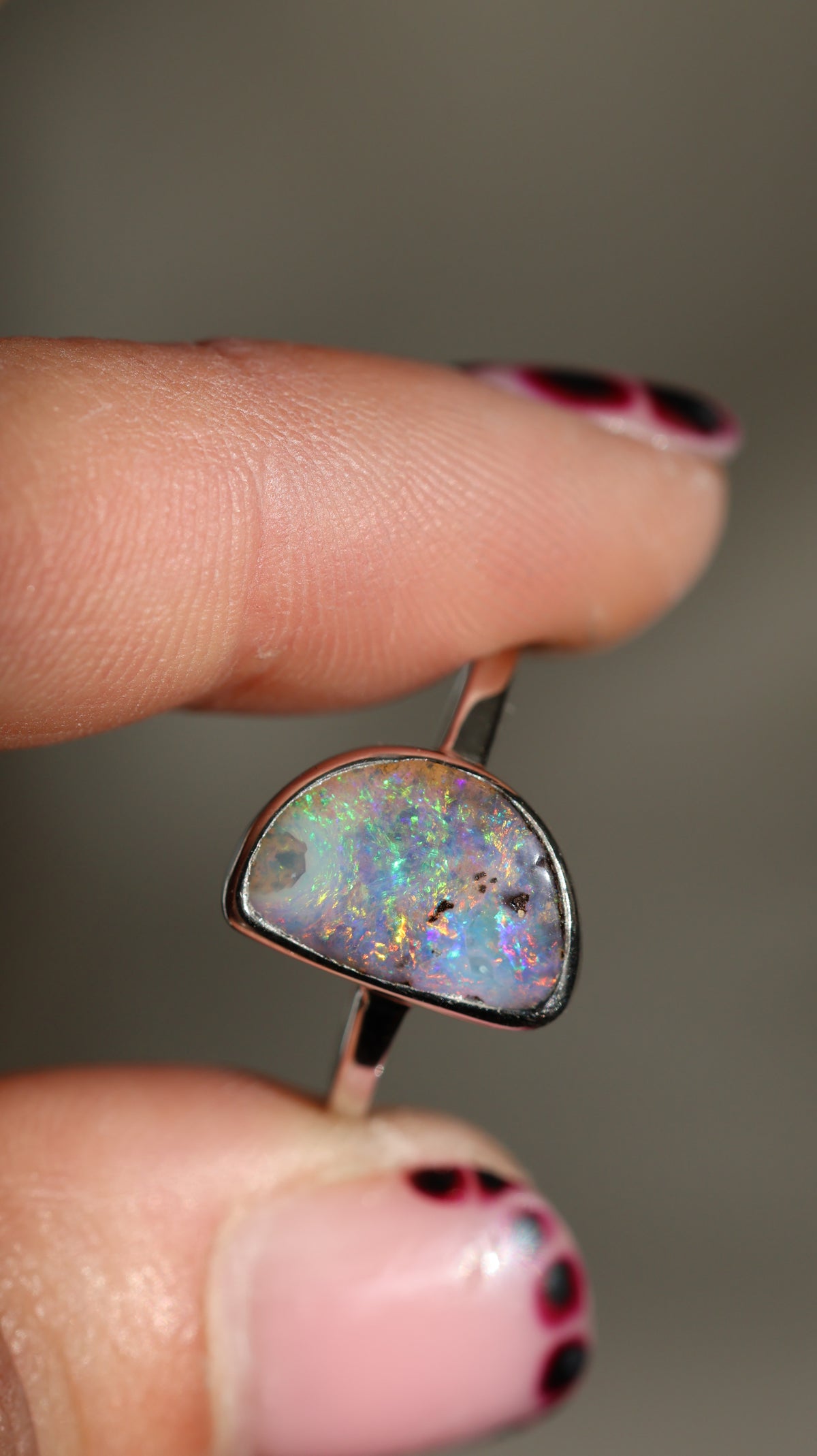 Half Moon Boulder Opal Ring