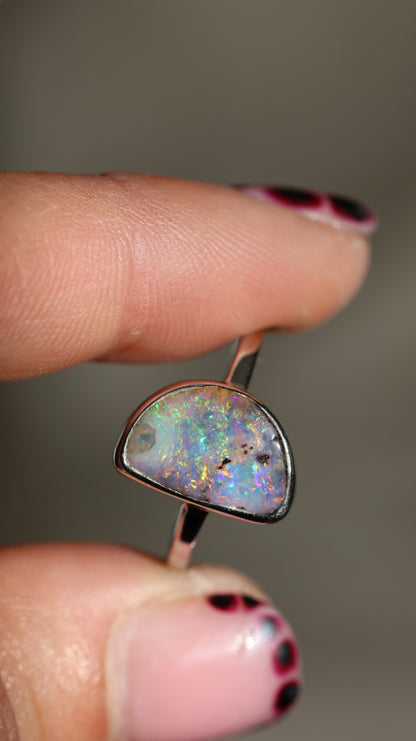 Half Moon Boulder Opal Ring