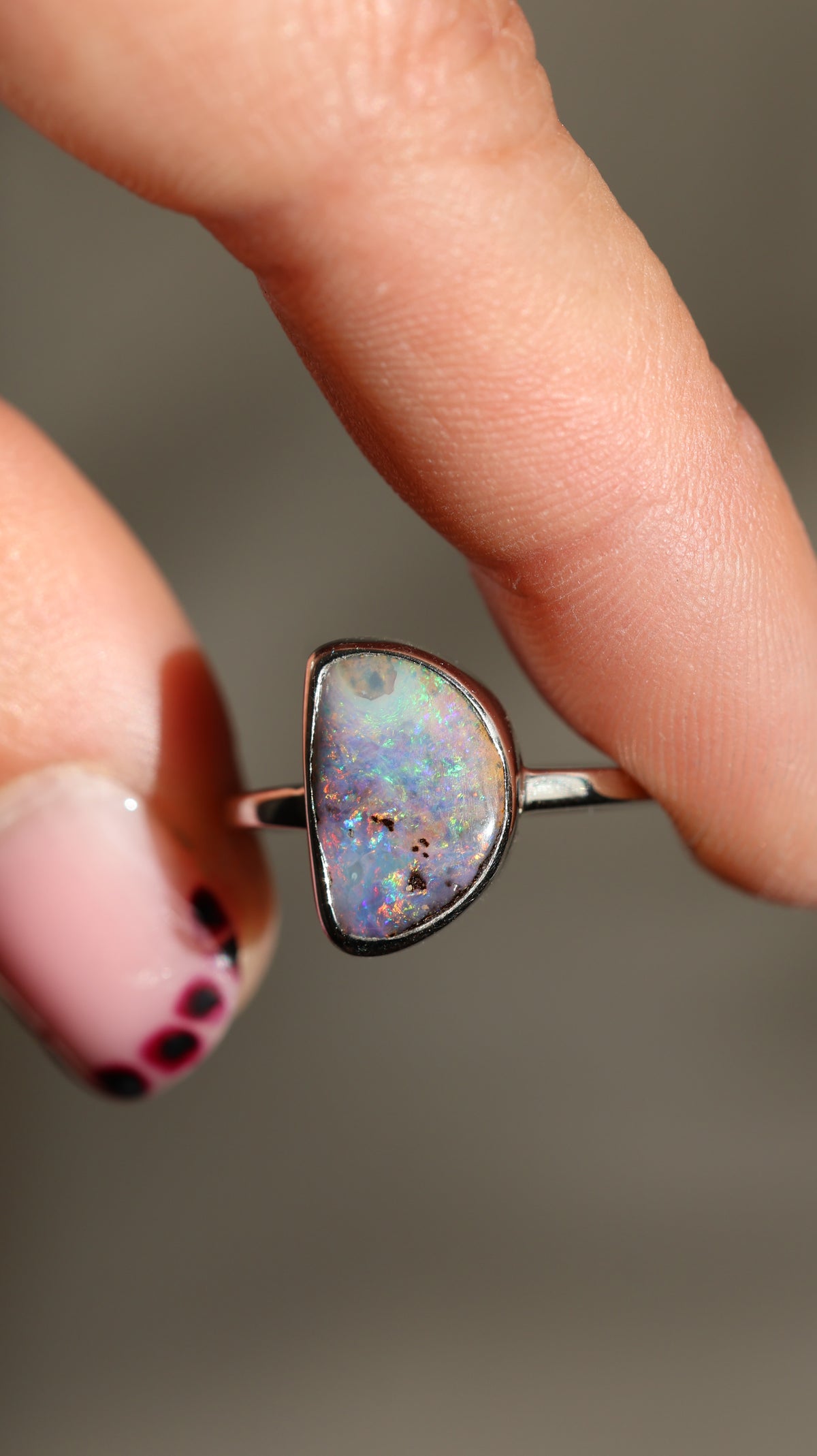 Half Moon Boulder Opal Ring